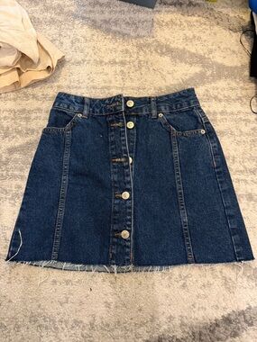 Topshop Dark Blue Button-Front Denim Mini Skirt